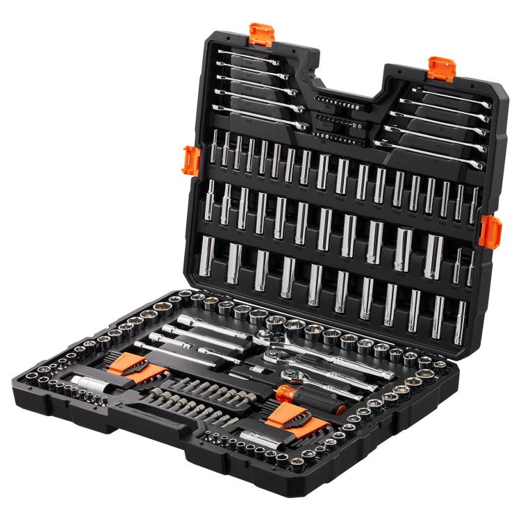 Mechanics Tool Set And Socket Set, 1 4" 3 8" 1 2" Drive Deep And Standard Sockets, 205 Pcs Sae And Metric Mechanic Tool Kit With Bits, Combination Wrench, Hex Wrenches, Accessories, Storage Case