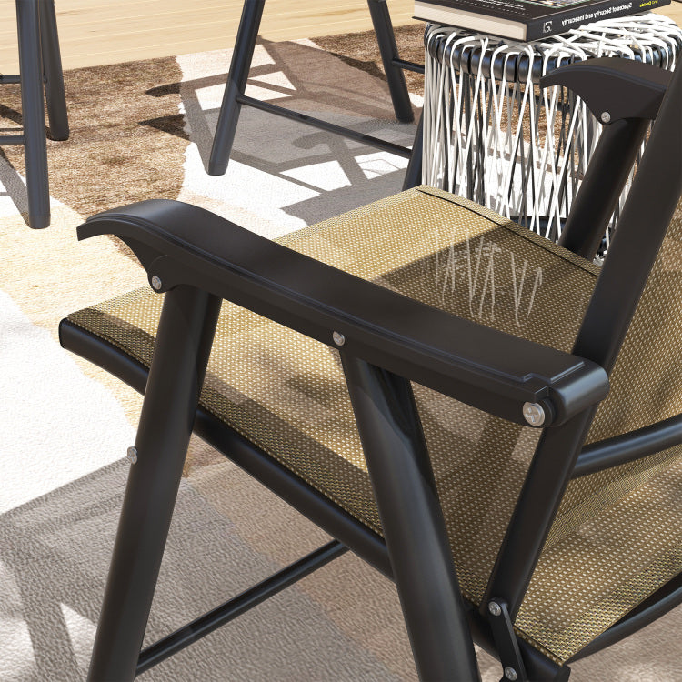 Outsunny Set Of 4 Patio Folding Chairs, Stackable Outdoor Sling Patio Dining Chairs With Armrests For Lawn, Camping, Dining, Beach, Metal Frame, No Assembly, Light Mixed Brown