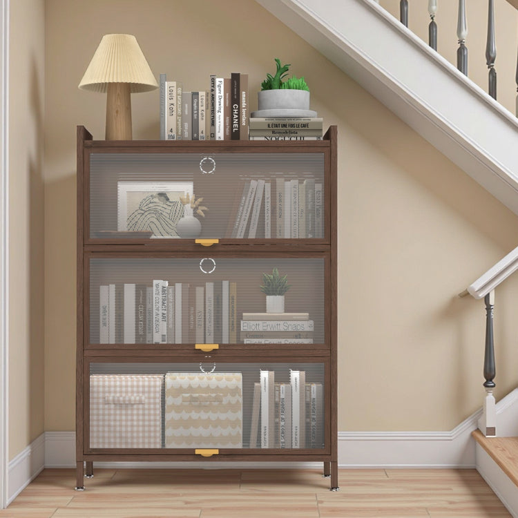 44'' Tall Metal 3 Flip Doors Cabinet, With Ample Storage Space For Bedroom, Office, Living Room, Hallway, Entryway Walnut