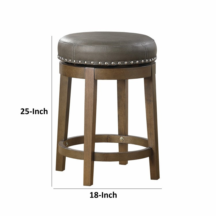 Bara 25 Inch Swivel Counter Stool Gray Round Faux Leather, Brown, Set Of 2
