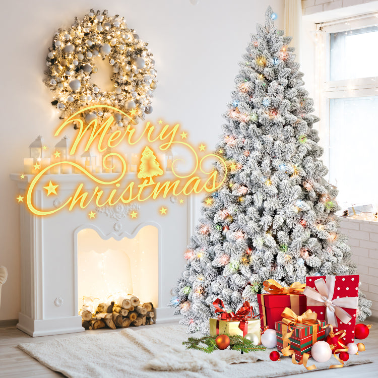 4Ft Flocked Christmas Tree With 150 Colorful Ul Lights And 21 Natural Pine Cones 366 Snowy Pvc Tips, Hinged Branches, Stable Metal Stand, Easy Setup
