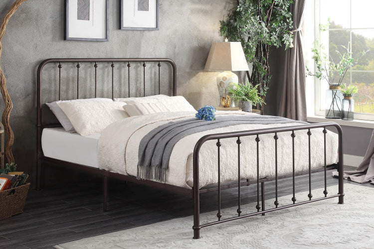 Classic Queen Platform Bed Dark Bronze Finish Metal Frame Bedroom Furniture 1Pc