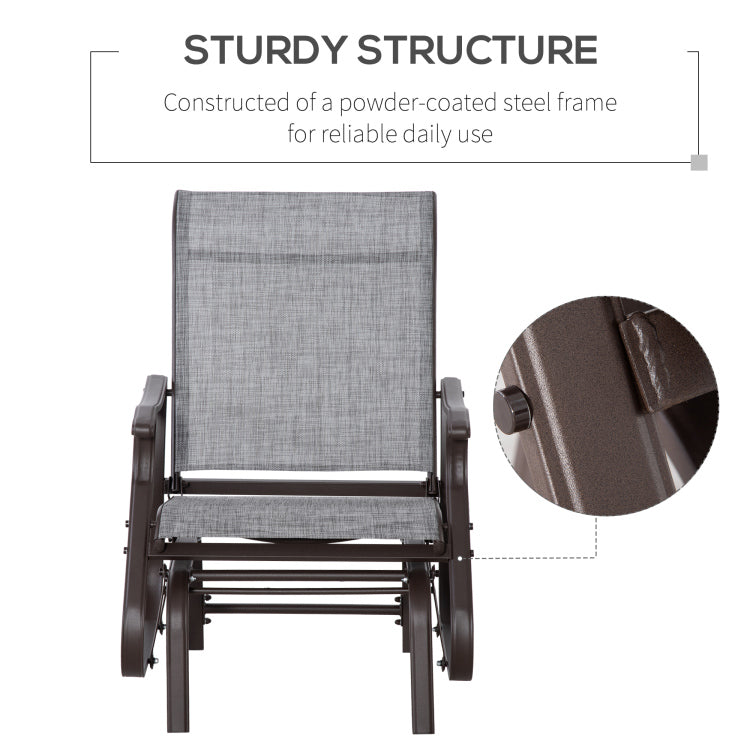 Outsunny Outdoor Glider Chair, Gliders For Outside Patio With Steel Frame And Mesh Fabric For Backyard, Garden, And Porch, Gray