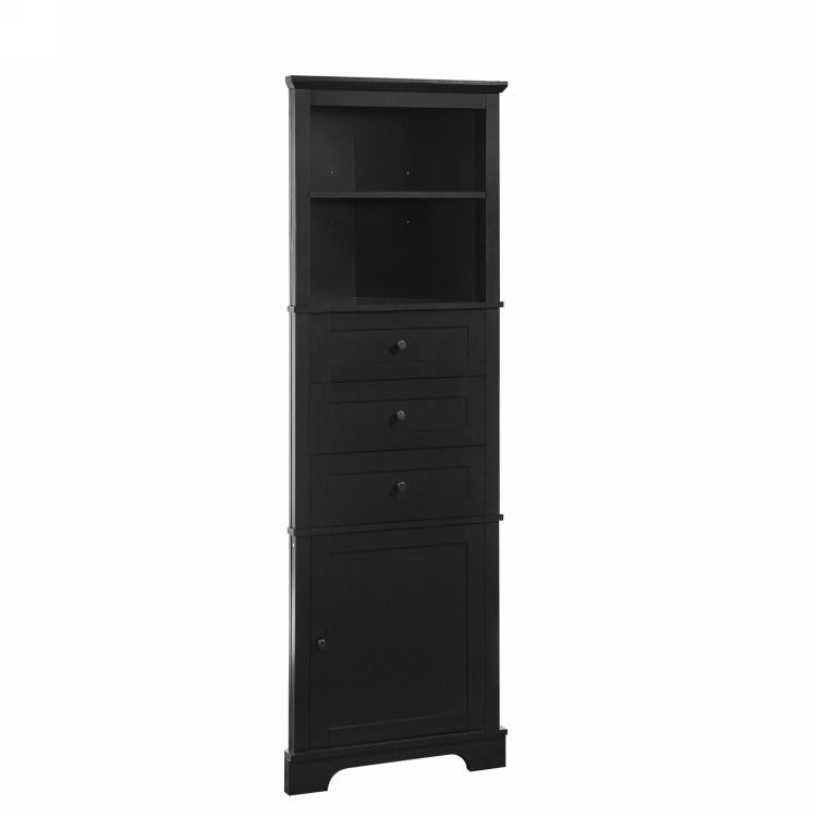 Black Triangle Tall Cabinet With 3 Drawers And Adjustable Shelves For Bathroom, Kitchen Or Living Room, Mdf Board With Painted Finish Wf306469Aag Color