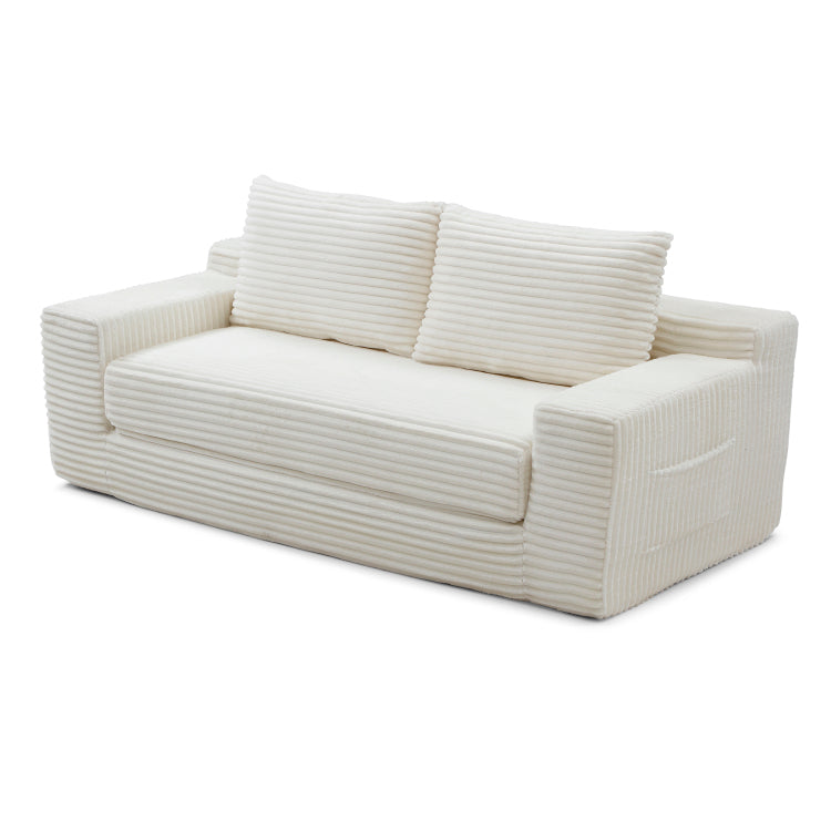 Memory Foam Cloud Loveseat Sofa, 2 In 1 Convertible Folding Couch Bed, No Assembly Compressed Corduroy Floor Lounge Sofa For Apartment Office Bedroom Living Room