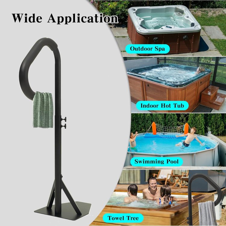 Hot Tub Handrail, Aluminum Spa Hand Rail With 44'' 60'' Adjustable Height & 360 Swivel, Safety Side Handrails With Slide Under Mount Base For Most Hot Tubs & Swim Spas, 600 Lbs Capacity