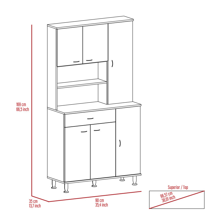 Venice 90 Pantry Cabinet, Multiple Cabinets, One Drawer, Two Open Shelves