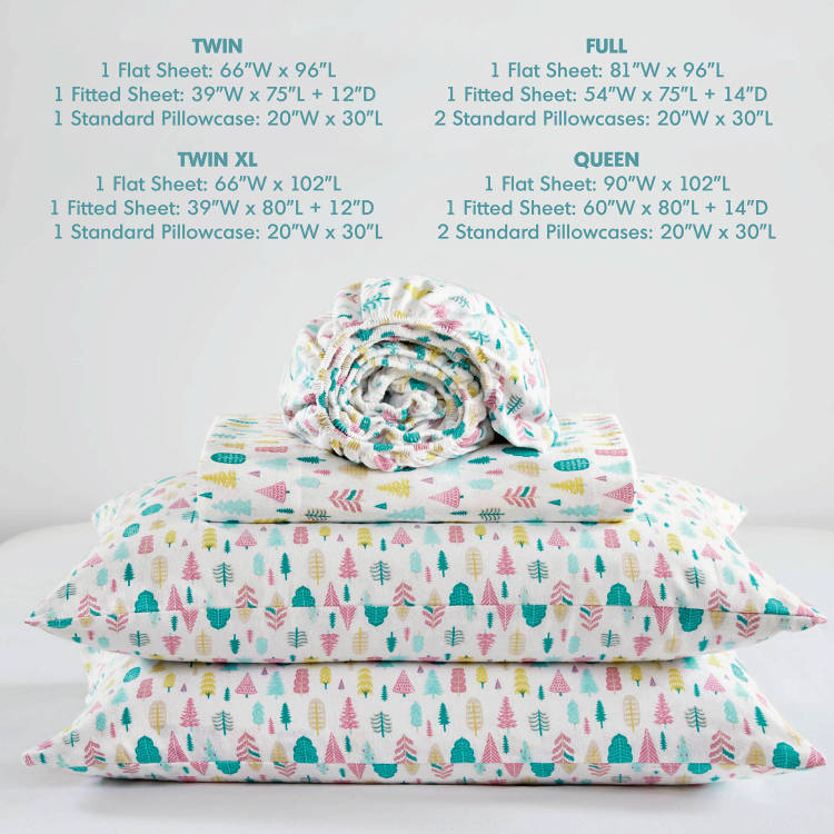 4 Pcs Queen Cotton Printed Sheet Set White Holiday Trees