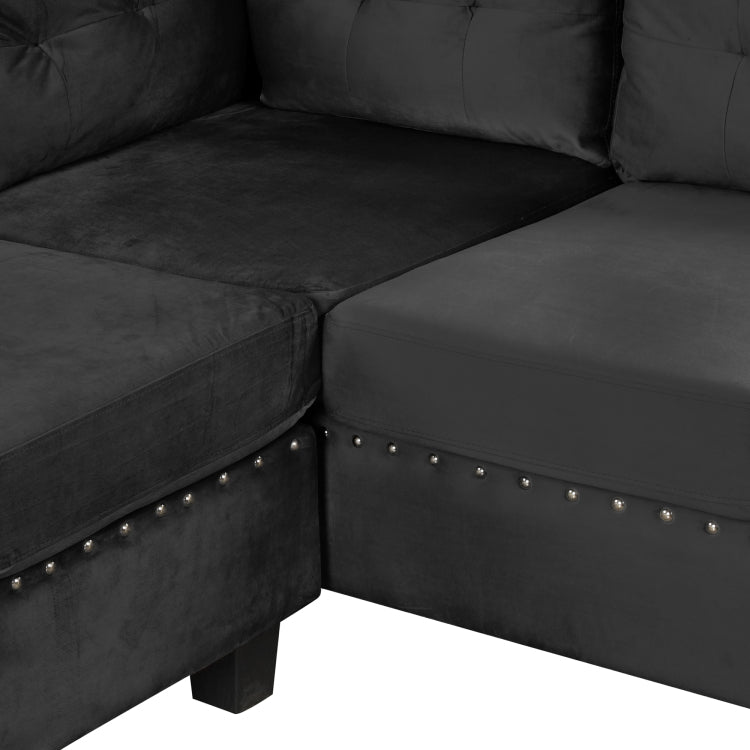 105" Modern Sectional Sofa With Storage Ottoman, L Shape Couch With 2 Pillows And Cup Holders,Sectional Sofa With Reversible Chaise For Living Room, Black