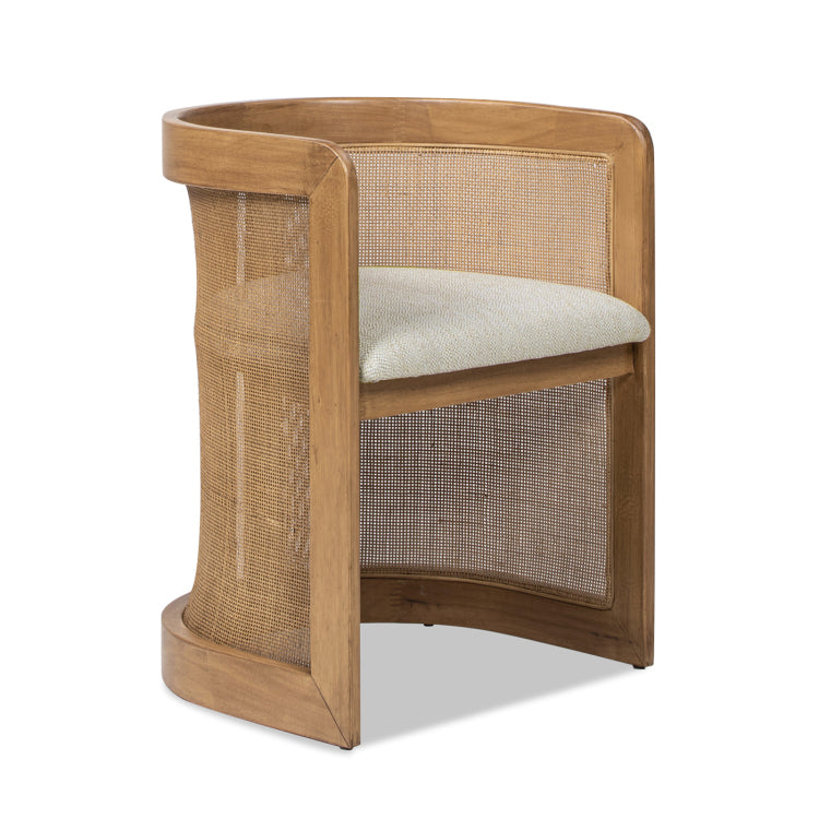 Lilith 20.5" Curved Rattan Upholstered Dining Chair, White Pepper Stain Resistant High Performance Polyester