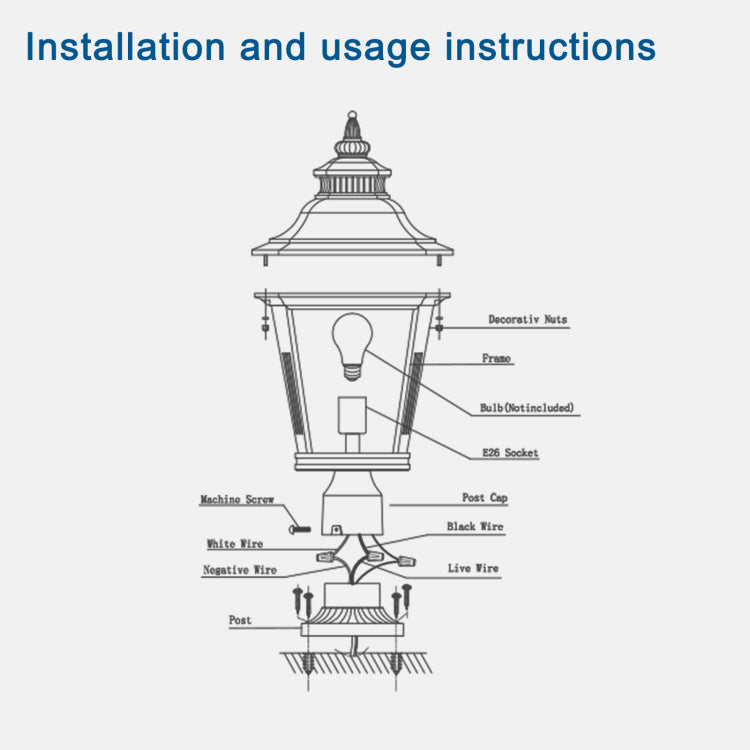 21" H 1 Pack Outdoor Post Lantern Light Vintage Black Metal & Clear Glass Pillar Lamp For Garden, Gate, Driveway, And Pathway Lighting With Elegant Design Bulb Not Included