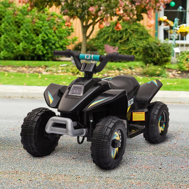 Aosom 6V Kids Atv 4 Wheeler Ride On Car, Electric Motorized Quad Battery Powered Vehicle With Forward Reverse Switch For 18 36 Months Old Toddlers, Black