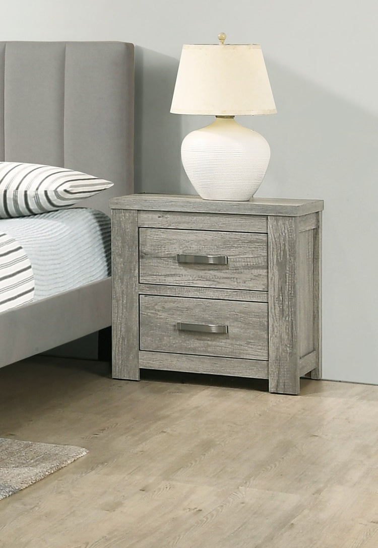 Bedroom Furniture Rustic Light Grey Simple 1Pc Nightstand 2 Drawers Bed Side Table Solidwood