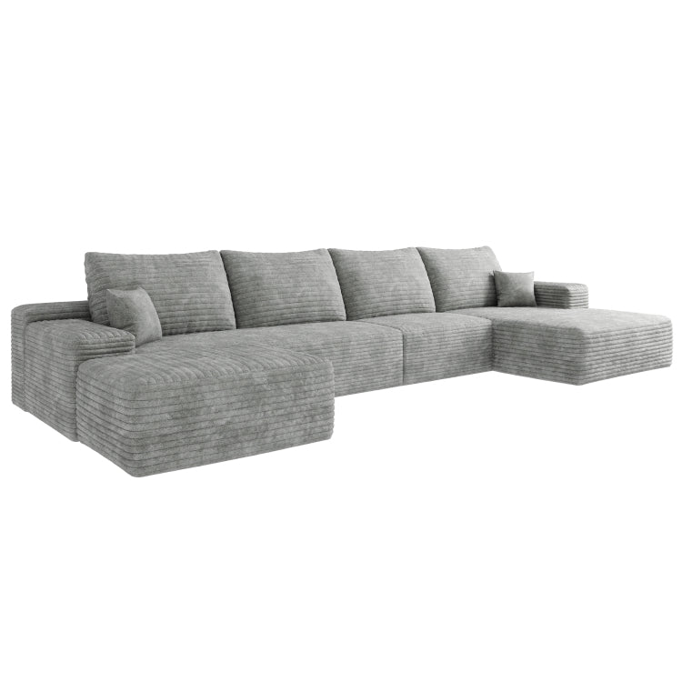 135" Cloud Sectional Sofa With 1 Ottoman,Modern Minimalist Upholstered Couches, Comfort U Shaped Sofa For Living Room,Deep Seat Corner Couch,No Assembly Required ,Grey Plush Corduroy Fabric