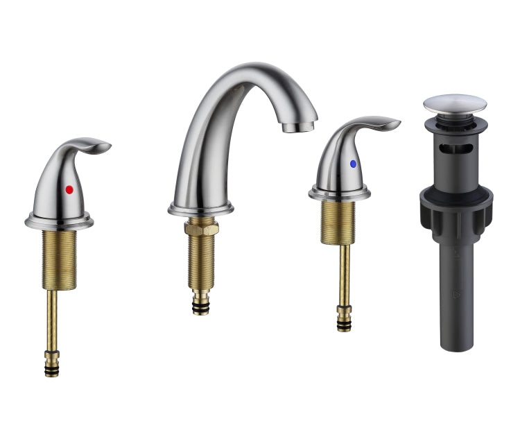 Brushed Nickel Widespread Bathroom Faucet, Waterfall Bathroom Faucets For Sink 3 Hole, 2 Handles Modern Vanity Faucet With Pop Up Drain Assembly And Lead Free Supply Hose,8 Inch