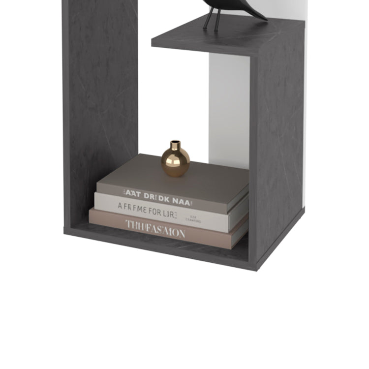Onix And White Side Table In Melamine With Open Storage
