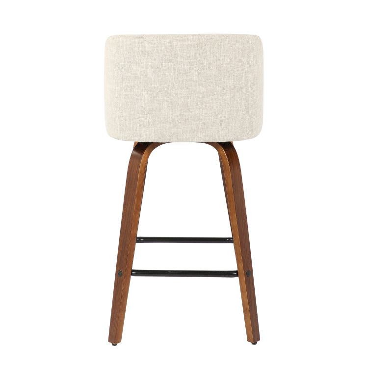 Mid Century Modern Counter Stool In Walnut And Cream Fabric Set Of 2