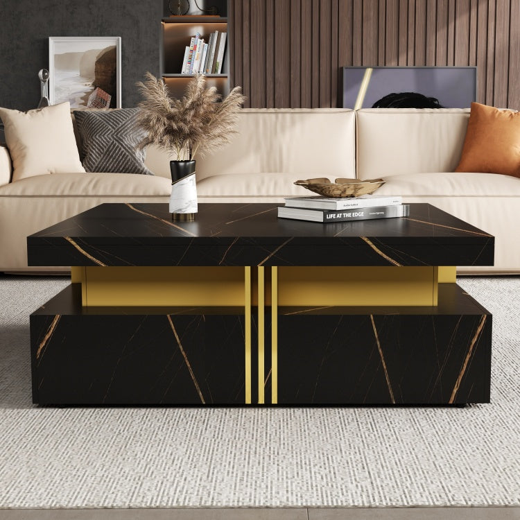 Modern Black Square Storage Coffee Table With 4 Drawers