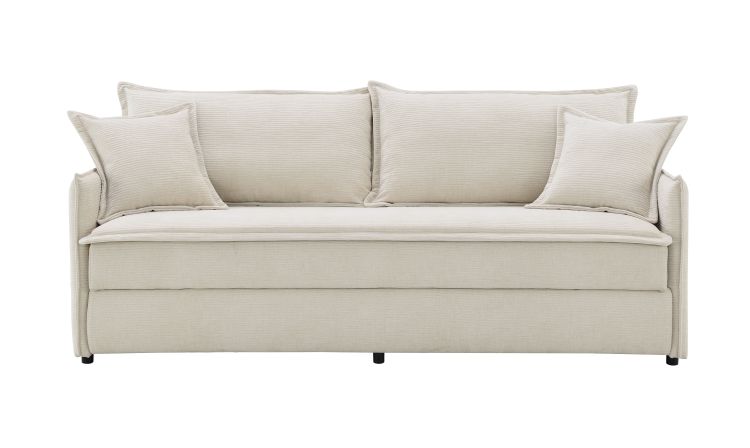 Elisea Beige Fabric Sleeper Sectional Sofa W 2 Toss Pillows
