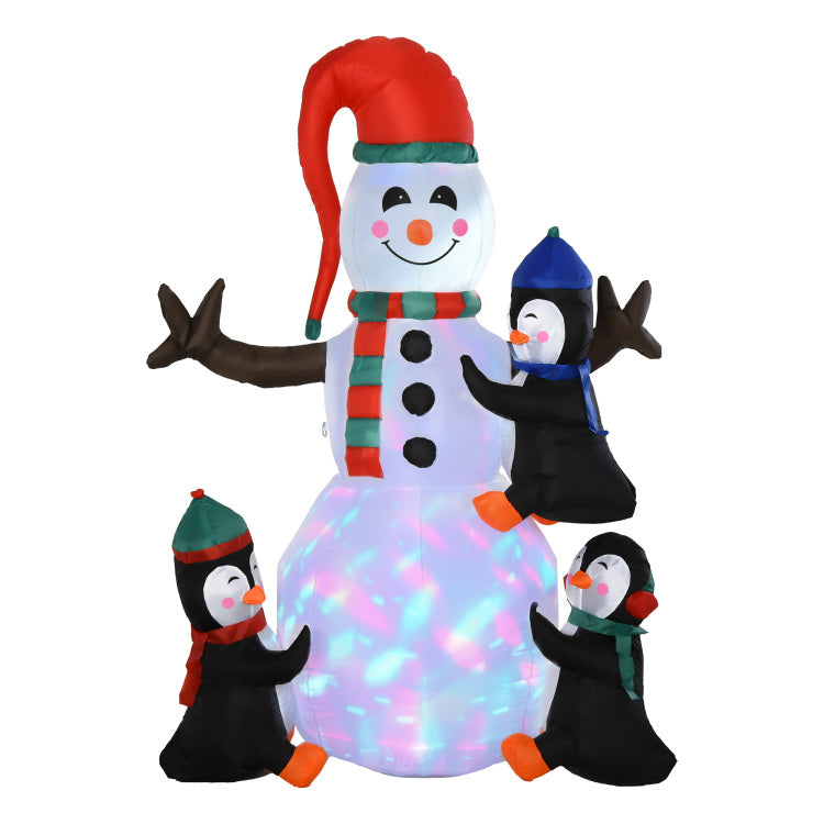 Homcom 6' Christmas Inflatables Outdoor Decorations Snowman With Penguins, Blow Up Yard Christmas Decor With Led Rotating Colorful Light