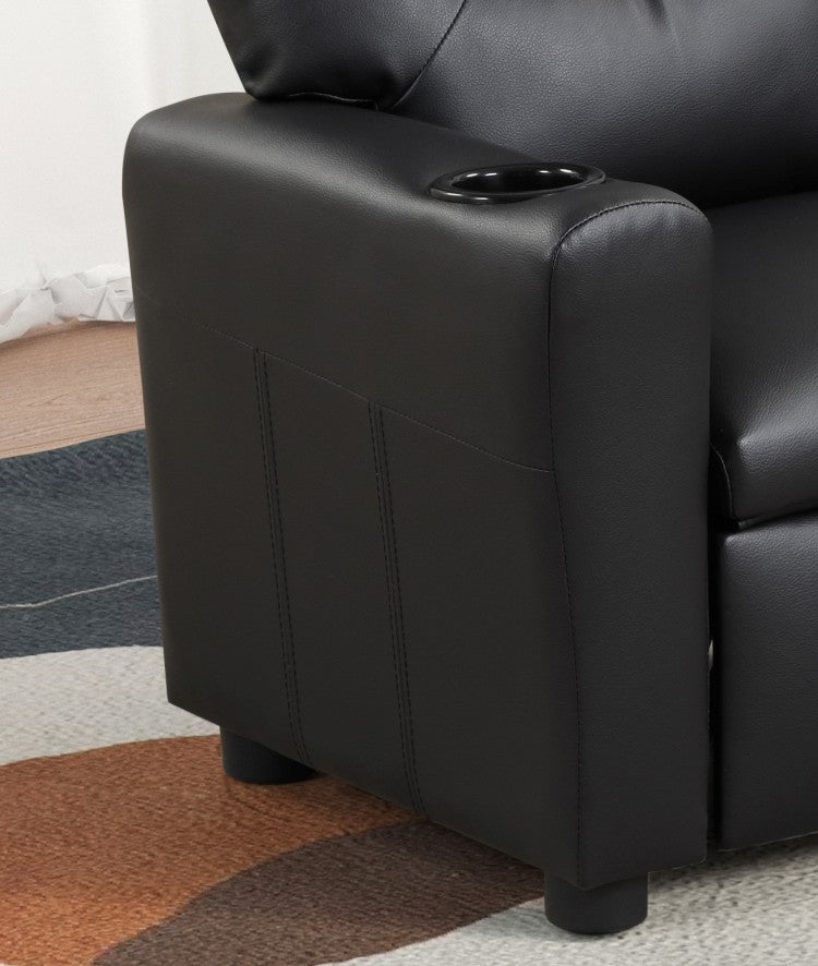 Carisa 23"W Black Pu Leather Kids Recliner Chair With Cupholder
