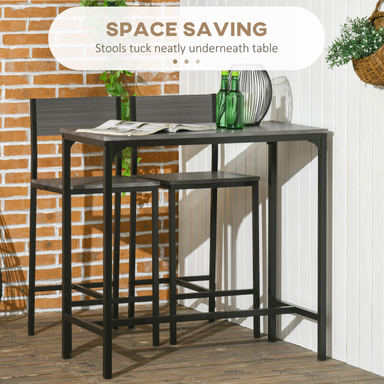 Homcom 3 Piece Bar Table And Chairs, Industrial Dining Table Set For 2, Counter Height Kitchen Table With Bar Stools, Breakfast Table Set For 2 For Small Space, Gray