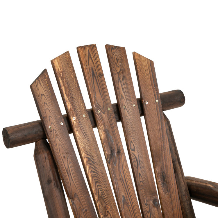 Outsunny Outdoor Wooden Rocking Chair, Single Person Adirondack Rocking Patio Chair With Rustic High Back, Slatted Seat And Backrest For Indoor, Backyard, Garden, Carbonized