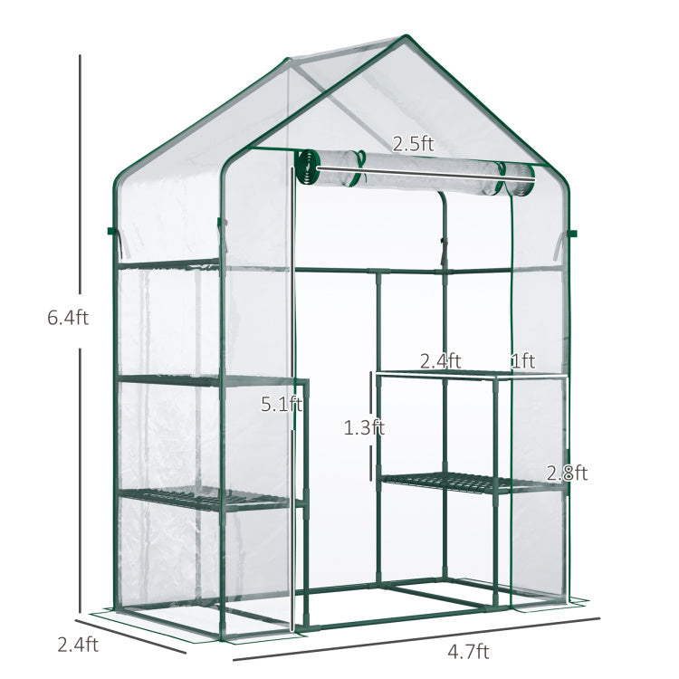 Outsunny 5' X 2.5' X 6.5' Mini Walk In Greenhouse Kit, Portable Green House With 3 Tier Shleves, Roll Up Door, And Weatherized Plastic Cover For Backyard Garden, Clear