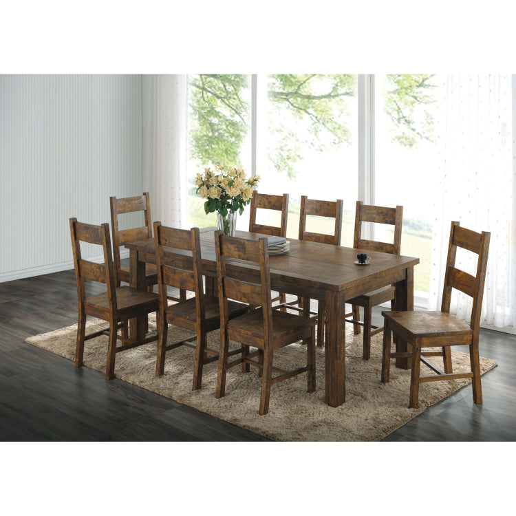 Mina Rustic Golden Brown 9 Piece Dining Table Set