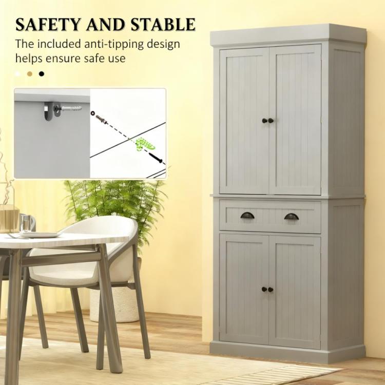 Modern Style Kitchen Pantry Cabinet With Led Lights,Door Shelves,Drawer And Adjustable Shelves