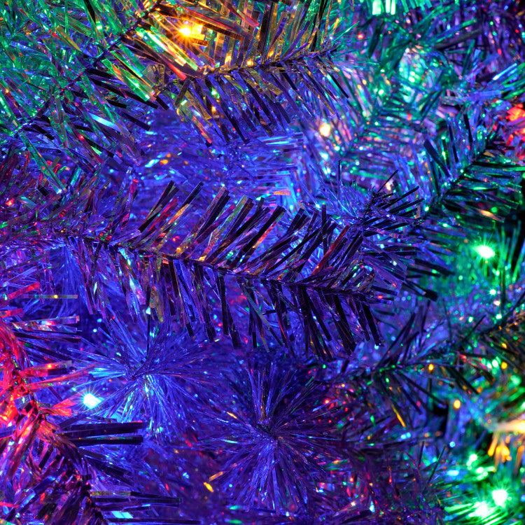 6Ft Sliver Pre Lit Artificial Christmas Tree, Hinged Full Tree With Metal Stand, 800 Branch Tips, 300 Led Lights,11 Lighting Modes, Holiday Decoration Tree For Indoor And Outdoor