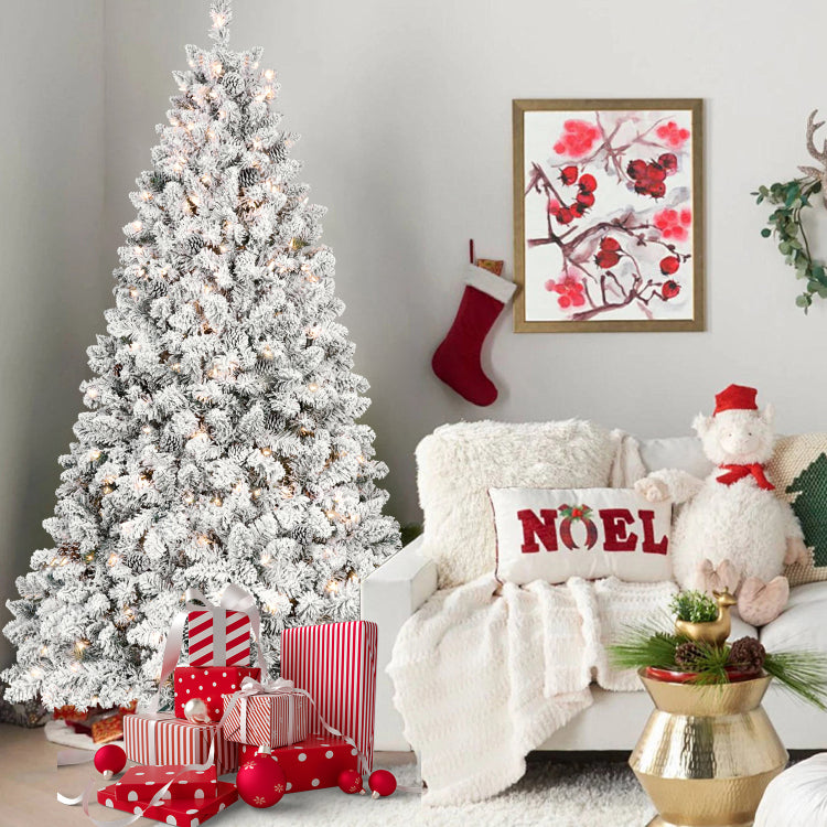 4Ft Flocked Christmas Tree With 150 Ul Lights And 21 Natural Pine Cones Snowy Pvc Tips, 366 Tips, Hinged Structure, Stable Metal Stand, Easy Setup