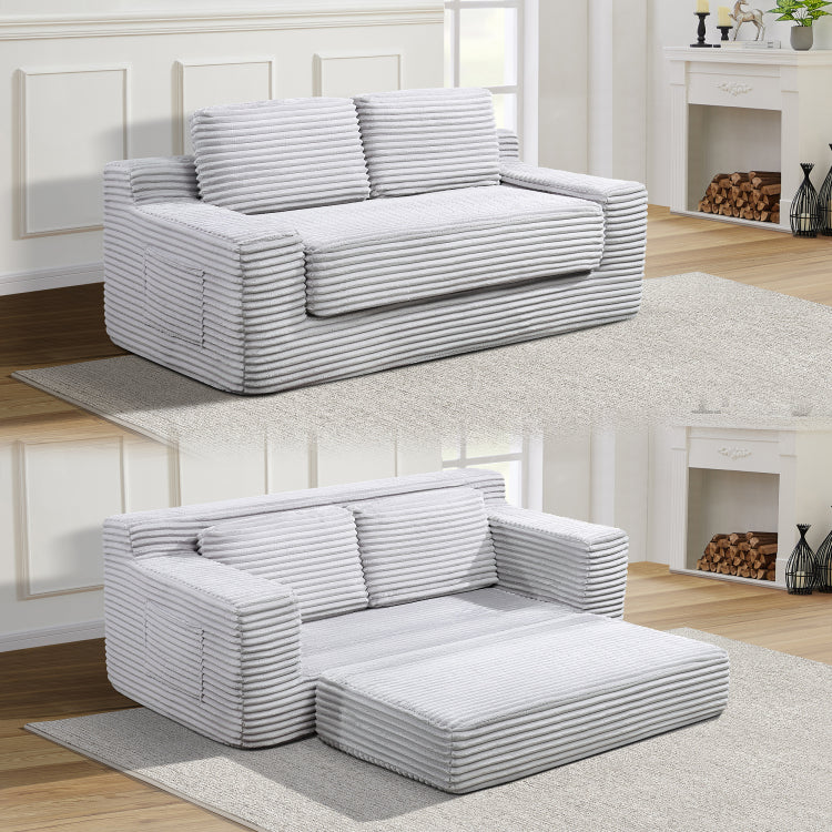 Corduroy Cloud Double Sofa, 2 In 1 Convertible Sofa Bed, Comfortable Boneless Double Sofa, Suitable For Living Room, Apartment, Small Space Grey