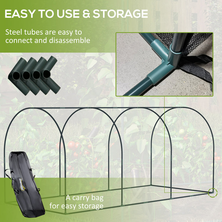 Outsunny 9' X 4' Crop Cage, Plant Protection Tent With Three Zippered Doors, Storage Bag And 6 Ground Stakes, For Garden, Yard, Lawn, Green