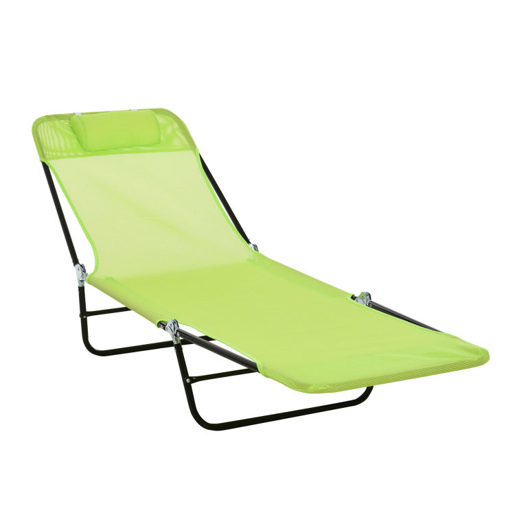 Outsunny Folding Chaise Lounge Chair, Pool Sun Tanning Chair, Outdoor Lounge Chair With Reclining Back, Mesh Seat, Headrest For Beach, Yard, Patio, Green