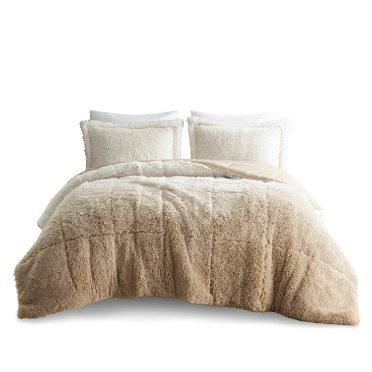 King Cal King Ombre Shaggy Long Fur Comforter Mini Set