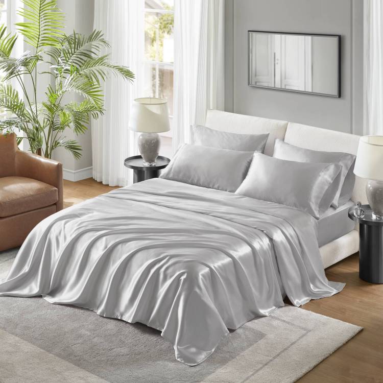 4 Pcs Twin Luxury Sheet Set Light Grey