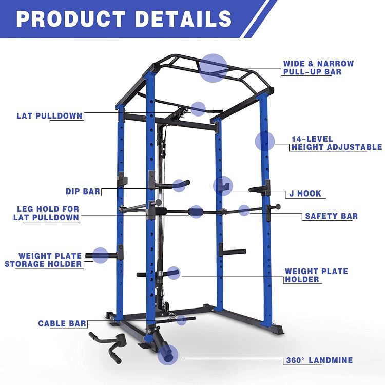 Multi Functional Power Cage, Home Adjustable Pullup Squat Rack 1000Lbs Capacity Comprehensive Fitness Barbell Rack With Gym Accessories 7Ft Olympic Bar