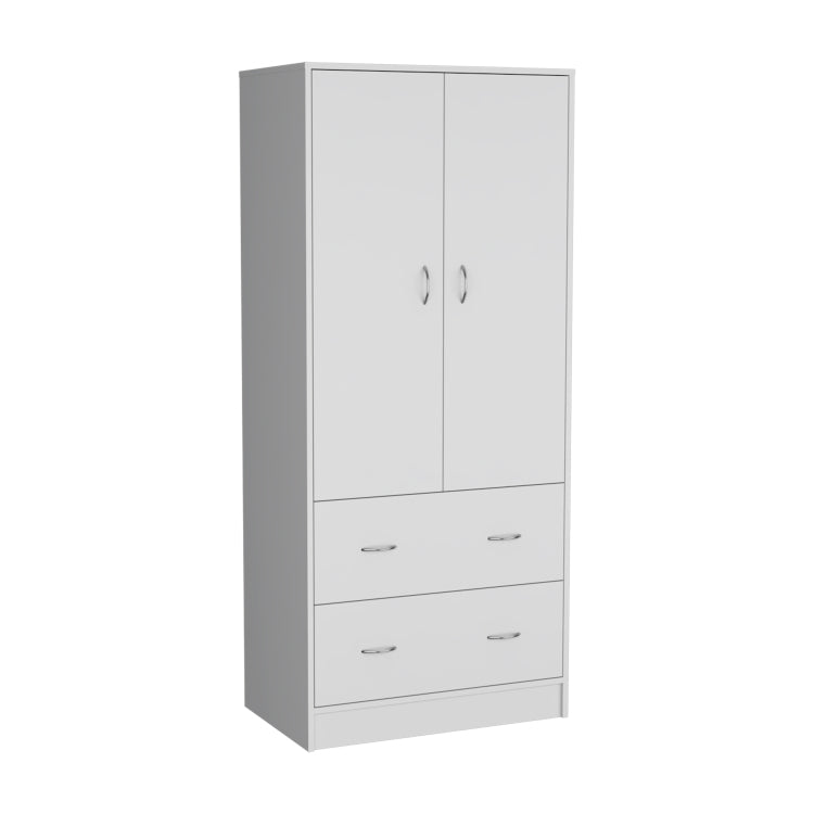 Taly Armoire With Double Doors, 2 Drawers, And Hanging Rod White