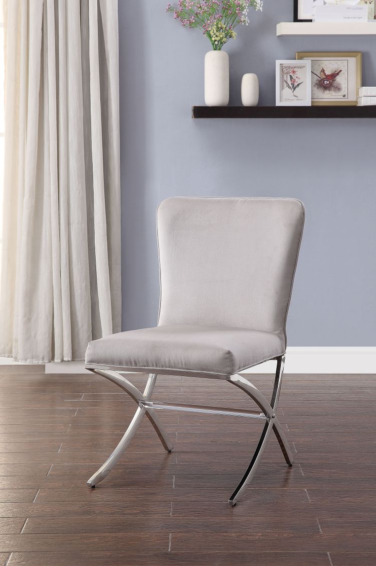 Daire Light Gray Velvet & Chrome Finish Side Chair Set Of 2