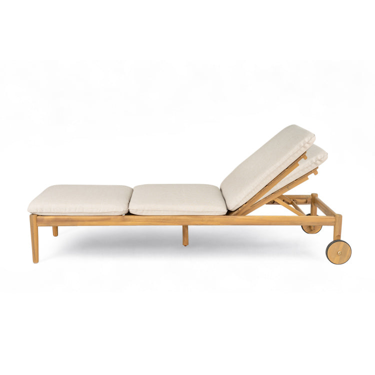 Riviera Outdoor Chaise Lounge With Wheels, Acacia Wood Frame Set Of 2