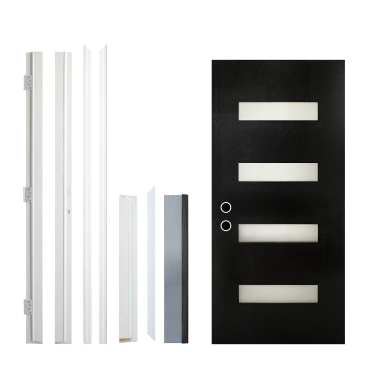 36 X 80 Fiberglass Entry Door With Brickmould, Frosted Glass Contemporary Style For Home'S Front Entrance, Right Hand Inswing, Black Finished Knock Down Fiberglass Door With 4 9 16 White Vinyl Frame