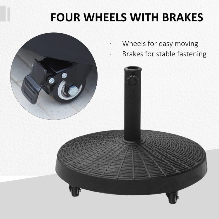 Outsunny 50 Lbs. Umbrella Base, 20.5", Round Heavy Duty Umbrella Stand With Wheels For 1.5" Or 2" Umbrella Poles, Patio Market Stand For Outdoor, Lawn, Deck, Poolside, Black