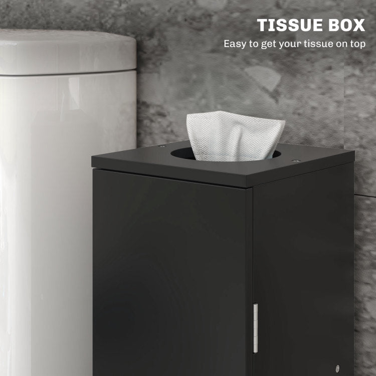 Homcom Toilet Paper Cabinet, Small Bathroom Corner Floor Cabinet With Doors And Shelves, Thin Storage Bathroom Organizer For Paper Shampoo, Black