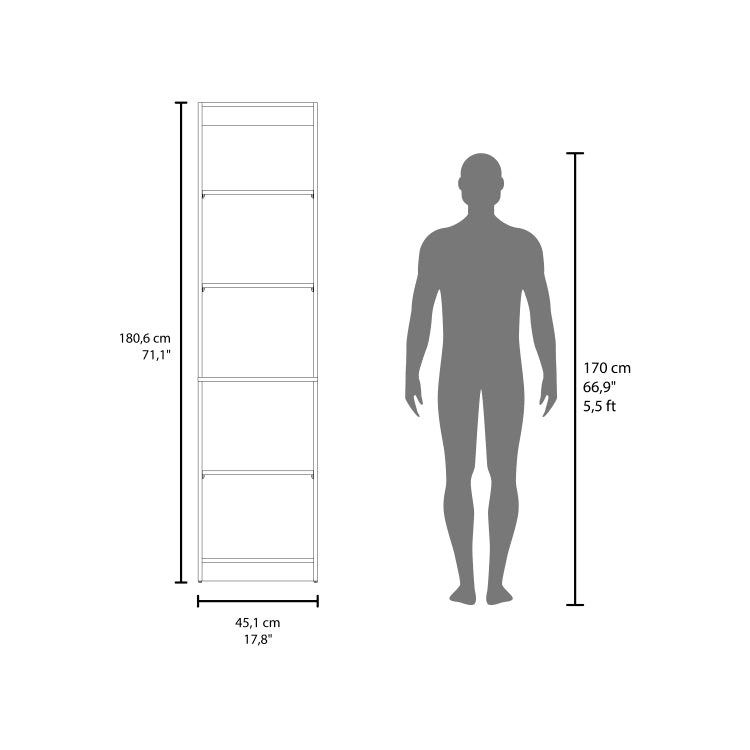 Home Slim 5 Shelves Narrow Bookcase With Open Shelves, Stained Walnut