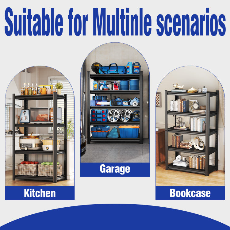 63" H Adjustable Storage Rack, Adjustable Shelves, 2000Lbs Five Tier Shelving Unit, Scratch Resistant And Wear Resistant Panels, Black, Requires Assembly