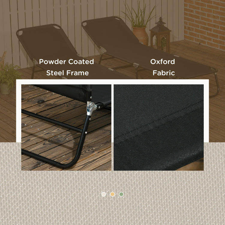 Outsunny 2 Piece Folding Chaise Lounge Pool Chairs, Outdoor Sun Tanning Chairs With 5 Level Reclining Back, Steel Frame For Beach, Yard, Patio, Black