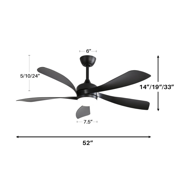 52 Inch Modern With 3 Color Dimmable 5 Abs Blades Remote Control Reversible Dc Motor With Led Light