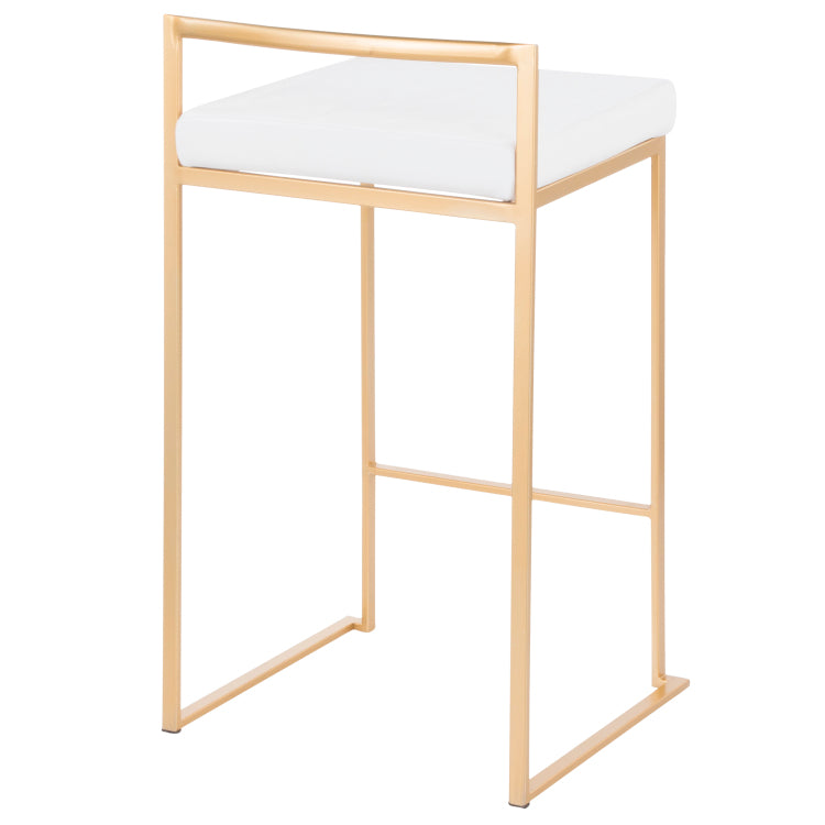 26" Contemporary Stackable Counter Stool In Gold Metal With White Velvet Cushion Set Of 3