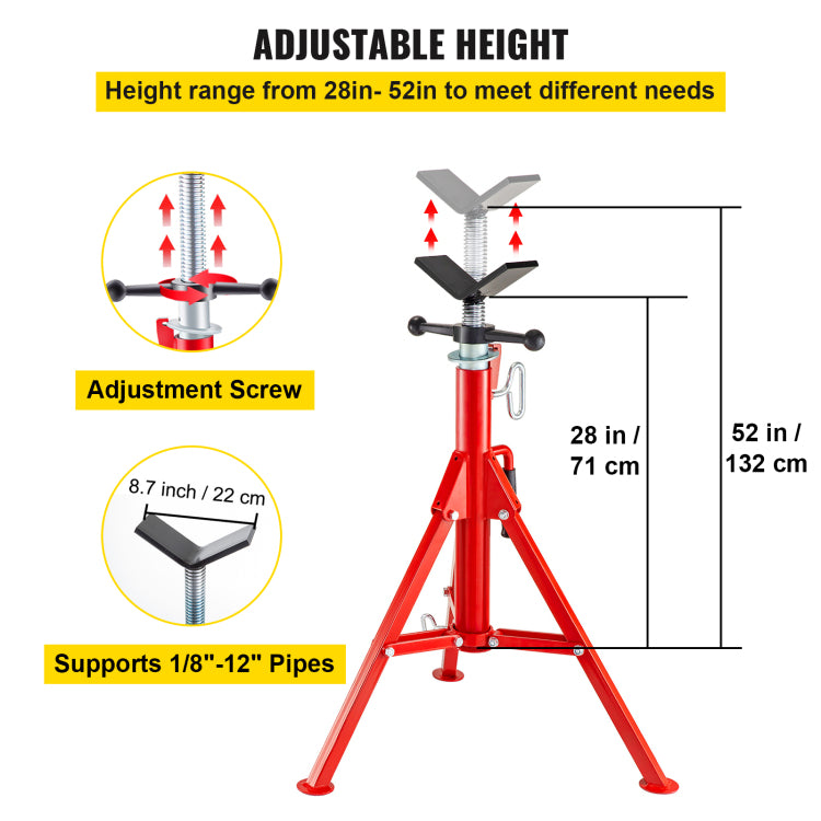 V Head Pipe Stand Adjustable Height 28 52 Inch, Pipe Jack Stands 2500 Lb. Capacity,Folding Portable Pipe Stands 1 2 To 12 Inch Pipe Supporting,Steel Jack Stands